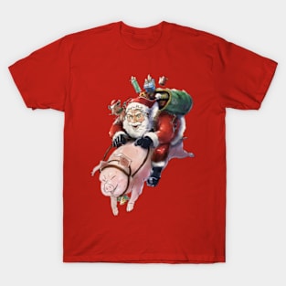 Santa Claus riding on Pig, Christmas T-Shirt